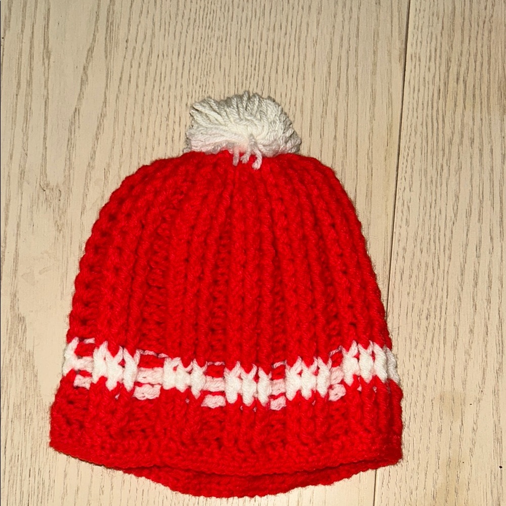 Cozy Red and White crocheted Beanie